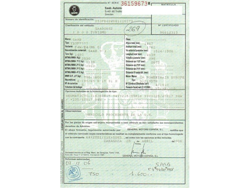 saab  9-3 del año 2006