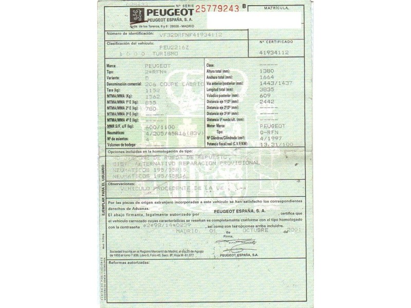 peugeot 206 del año 2001