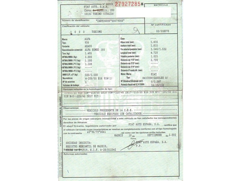 alfa romeo 166 del año 2003