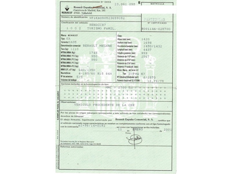 renault megane del año 2001