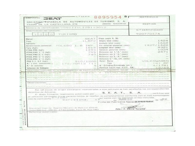 seat toledo del año 1992
