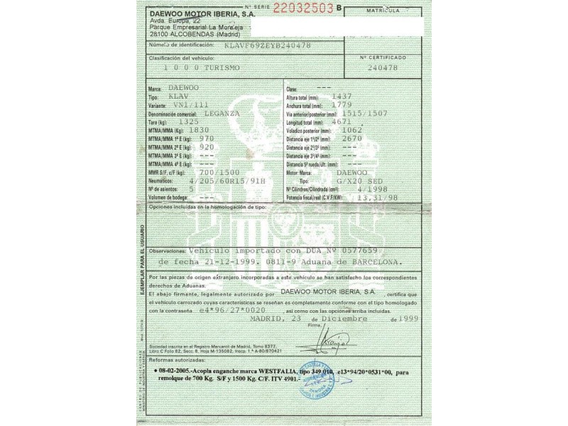 daewoo leganza 2.0 g /x20 sed (133,24cv del año 1999