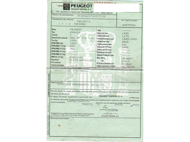 peugeot 206 del año 2000