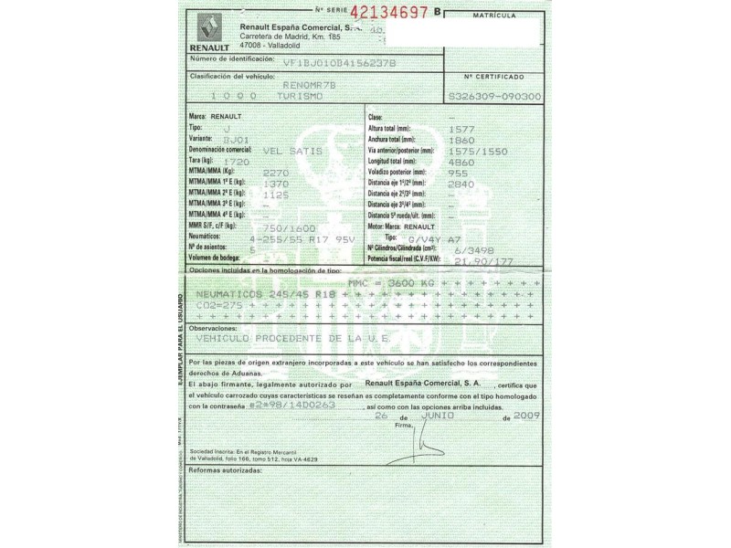 renault vel satis del año 2009