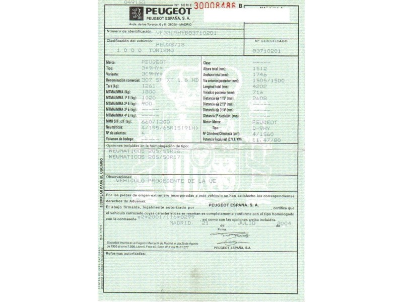 peugeot 307 del año 2004