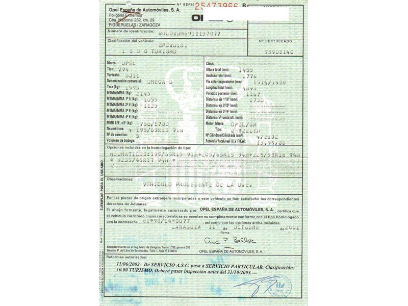 opel omega del año 2001