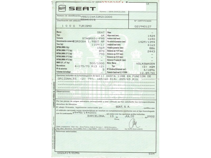 seat cordoba del año 2002