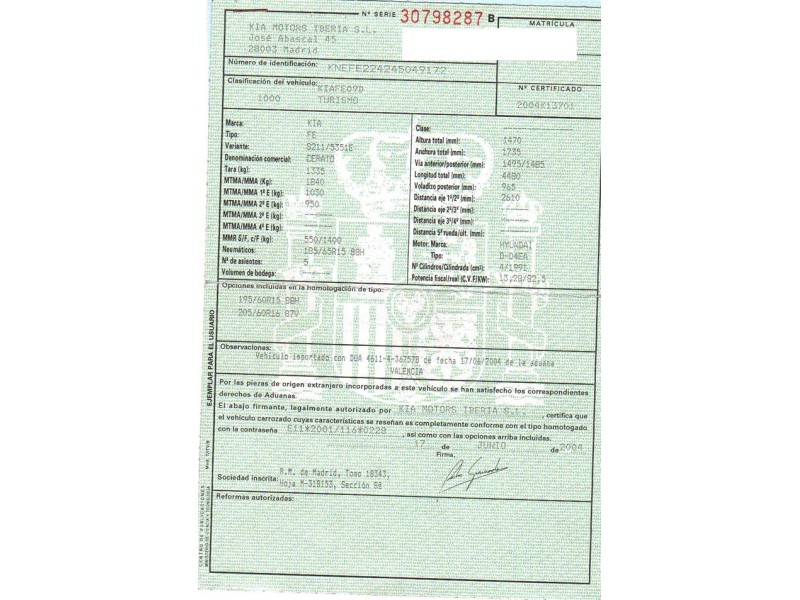 kia cerato del año 2004