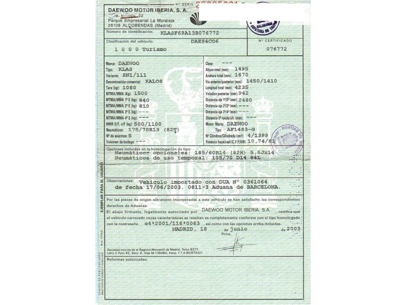 daewoo kalos del año 2003