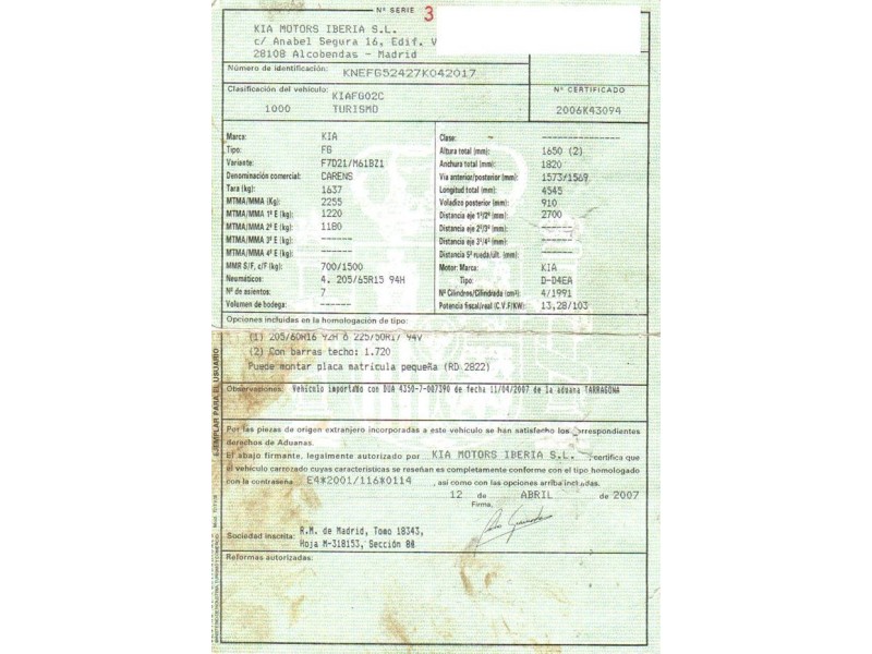 kia carens del año 2007