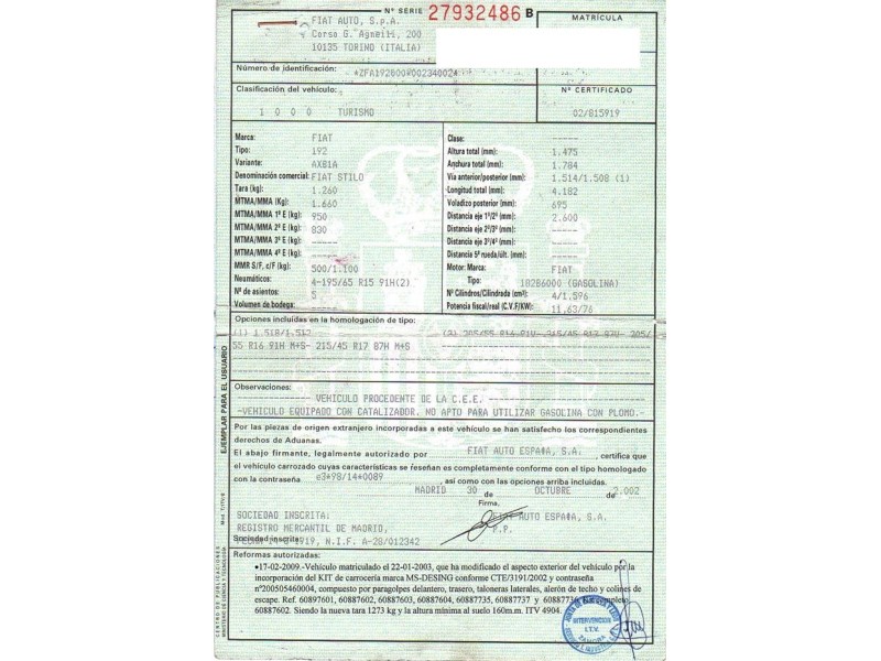 fiat stilo del año 2003