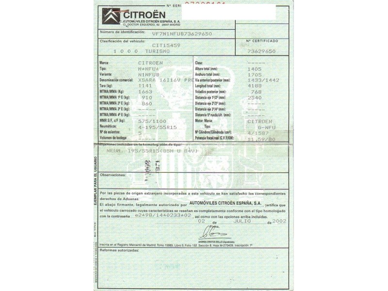 citroen xsara del año 2002