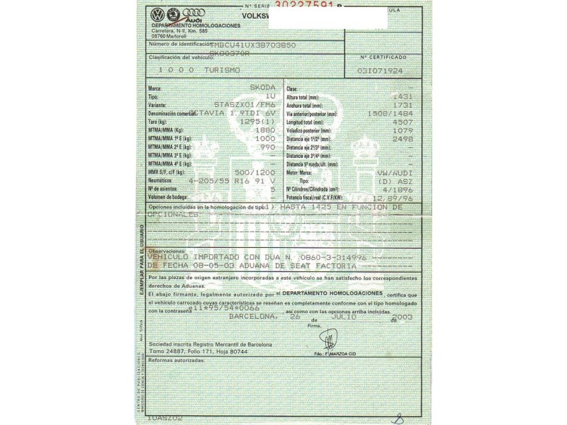 skoda octavia del año 2003
