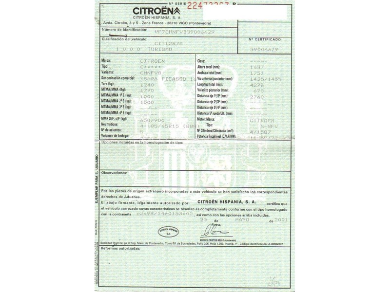 citroen xsara picasso del año 2001