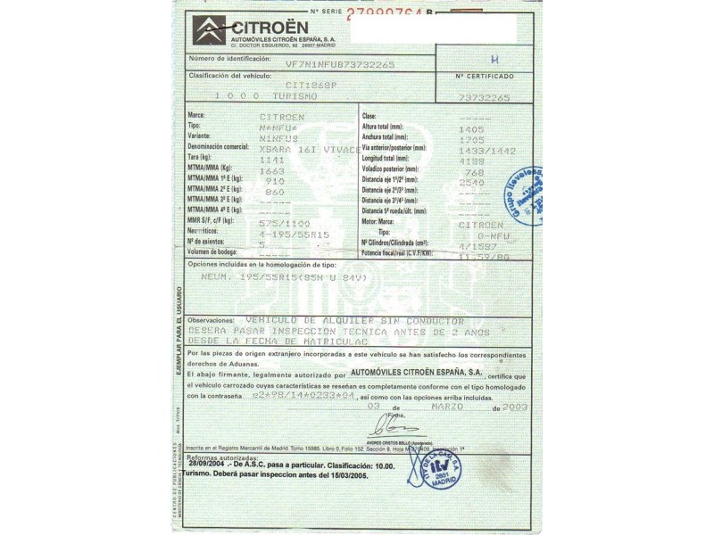 citroen xsara del año 2003