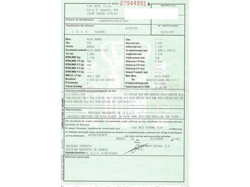 alfa romeo 147 del año 2003