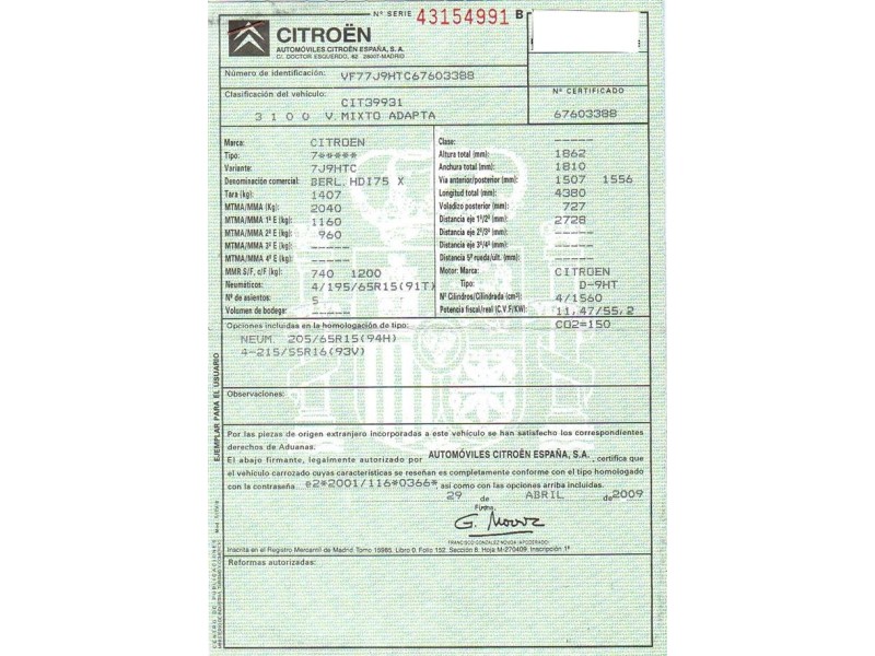 citroen berlingo del año 2009