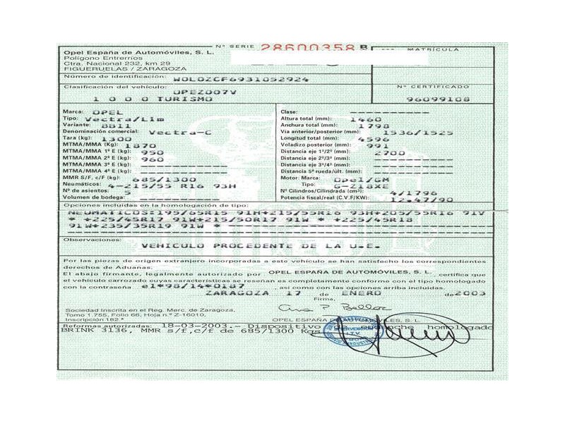 opel vectra 1.8 g -z18xe (122,36cv del año 2003