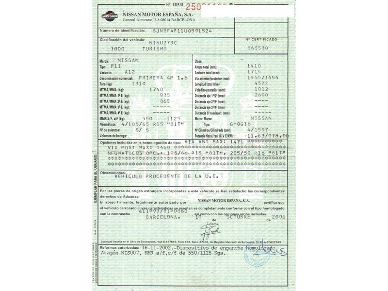 nissan primera del año 2001