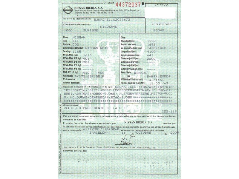 nissan note del año 2009