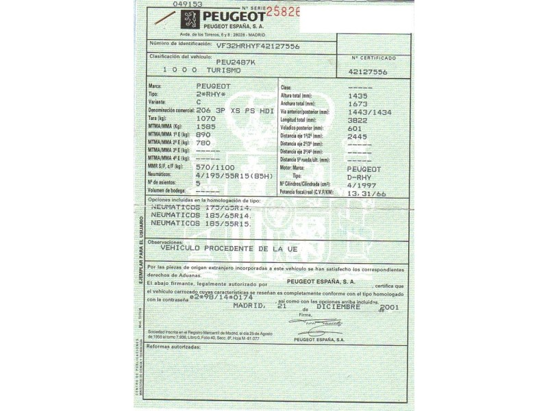 peugeot 206 del año 2002