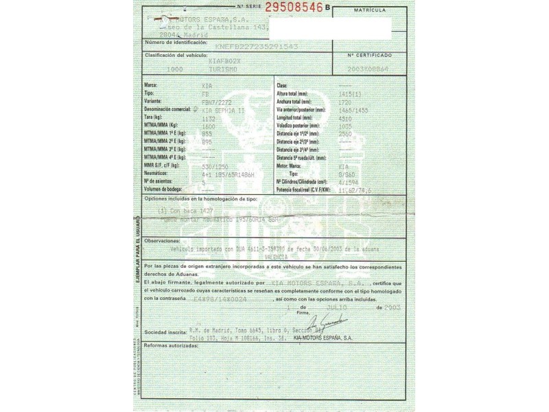 kia sephia del año 2003