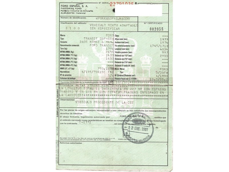 ford transit del año 2001