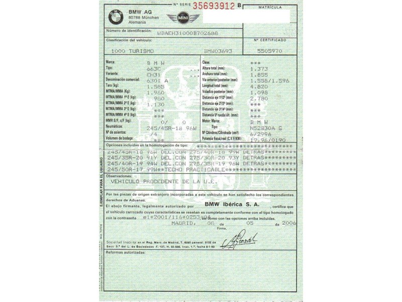 bmw  630 del año 2006