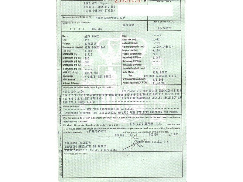 alfa romeo 147 del año 2002