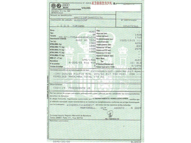 audi a3 del año 2009