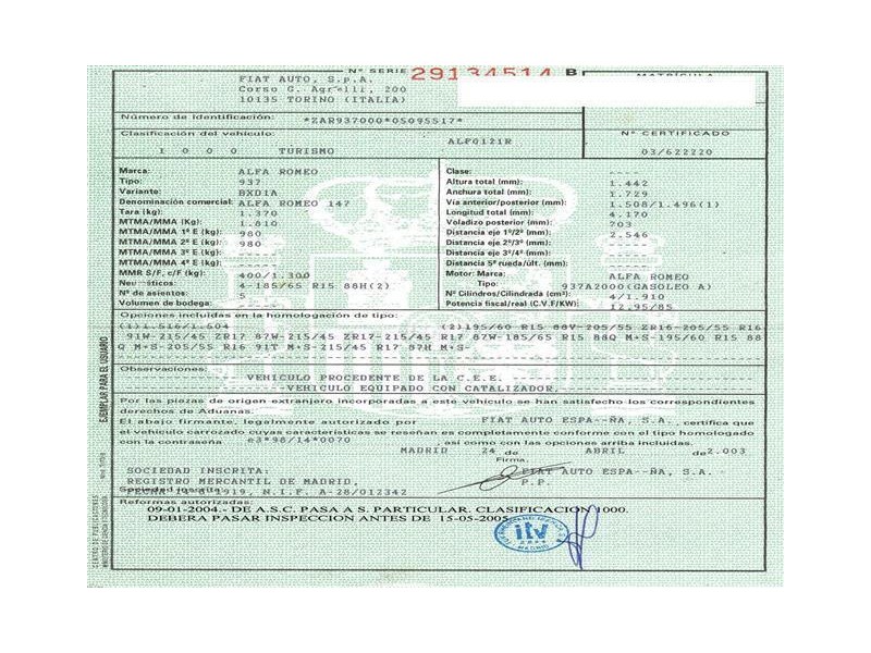 alfa romeo 147 1.9 jtd jtd -937a2000(115,60cv del año 2003