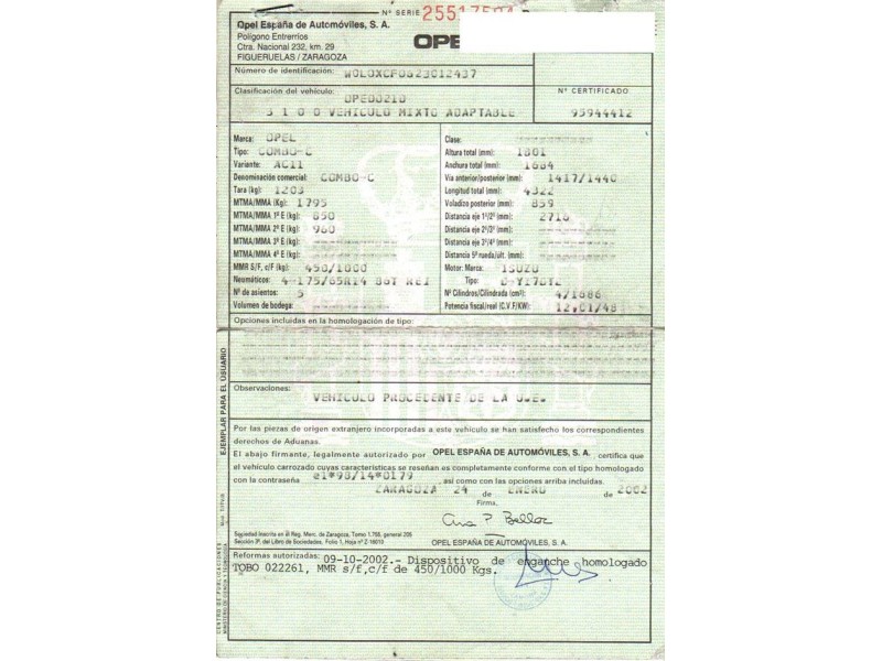 opel combo del año 2002