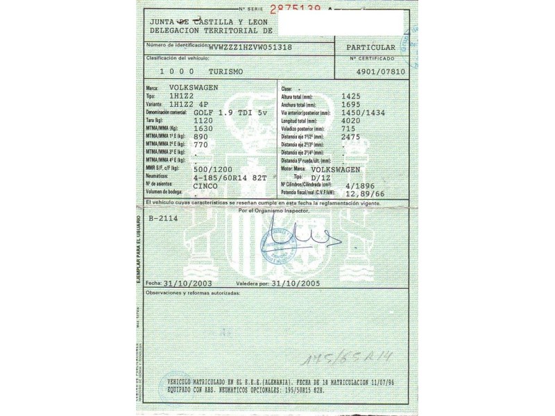 volkswagen golf del año 1996