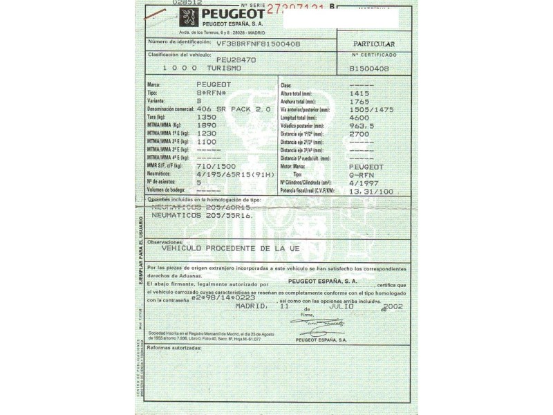 peugeot 406 del año 2002