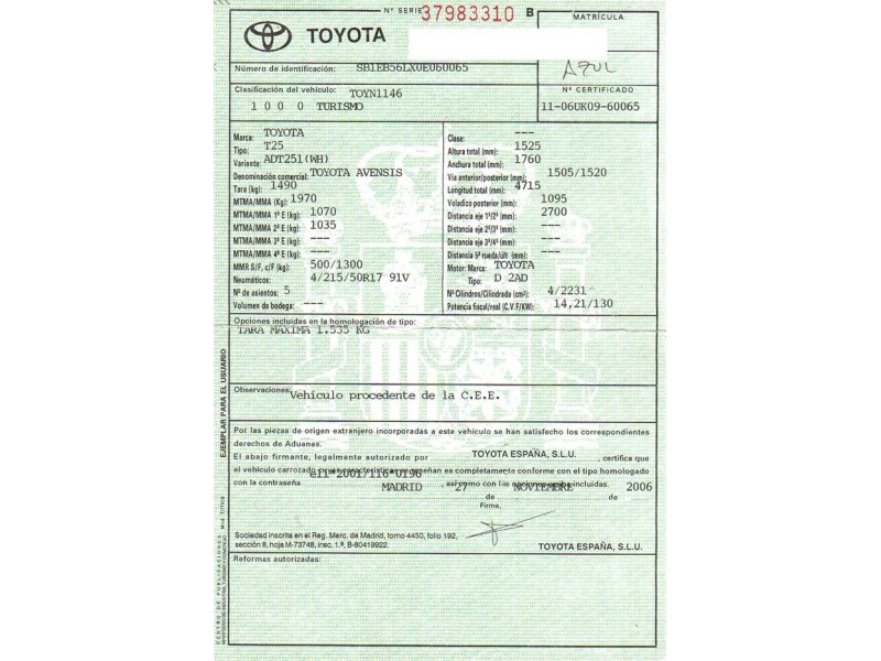 toyota avensis del año 2006