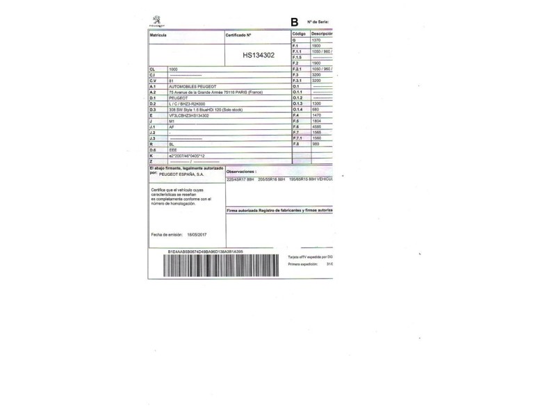 peugeot 308 del año 2017