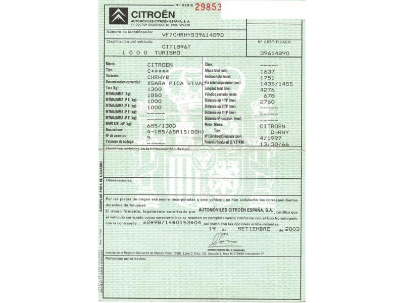 citroen xsara picasso del año 2003