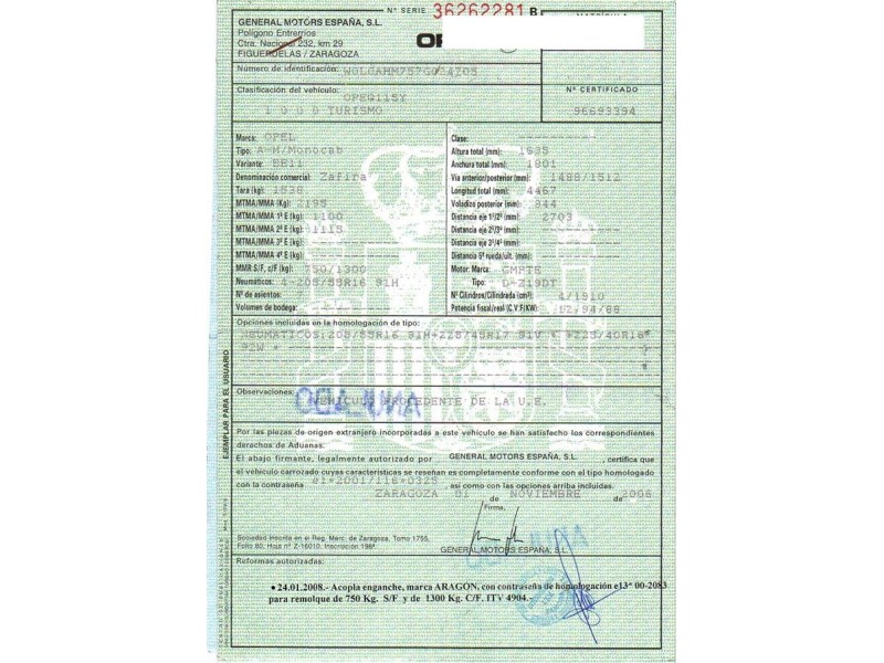 opel zafira del año 2007