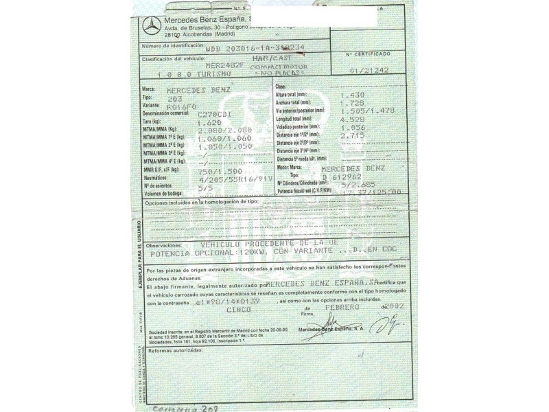 m. benz 270 del año 2002