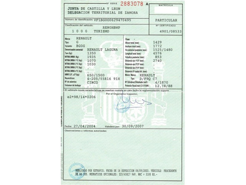 renault laguna 1.9 dci (119,64cv del año 2003