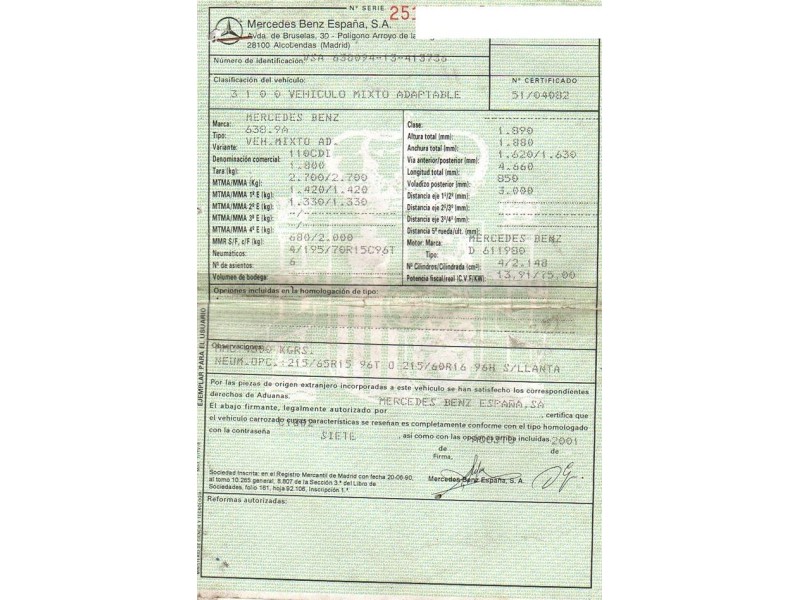 m. benz vito del año 2001