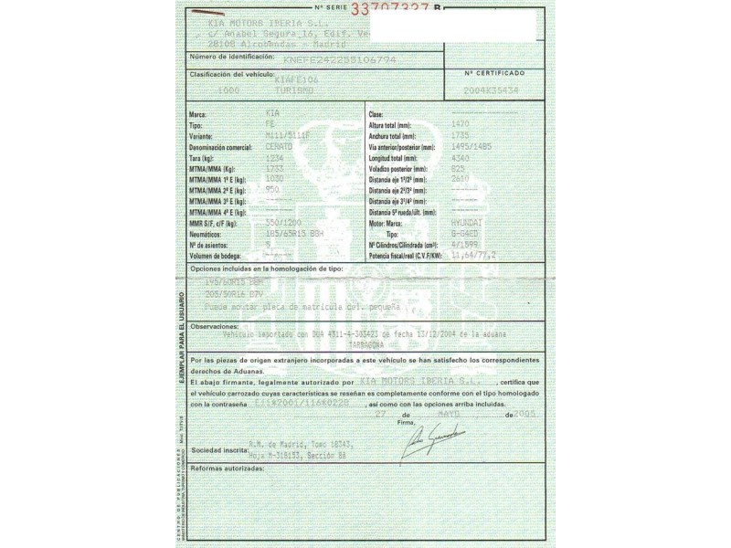 kia cerato del año 2005