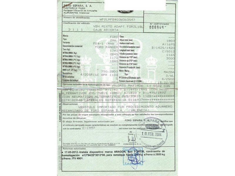 ford ranger del año 2004