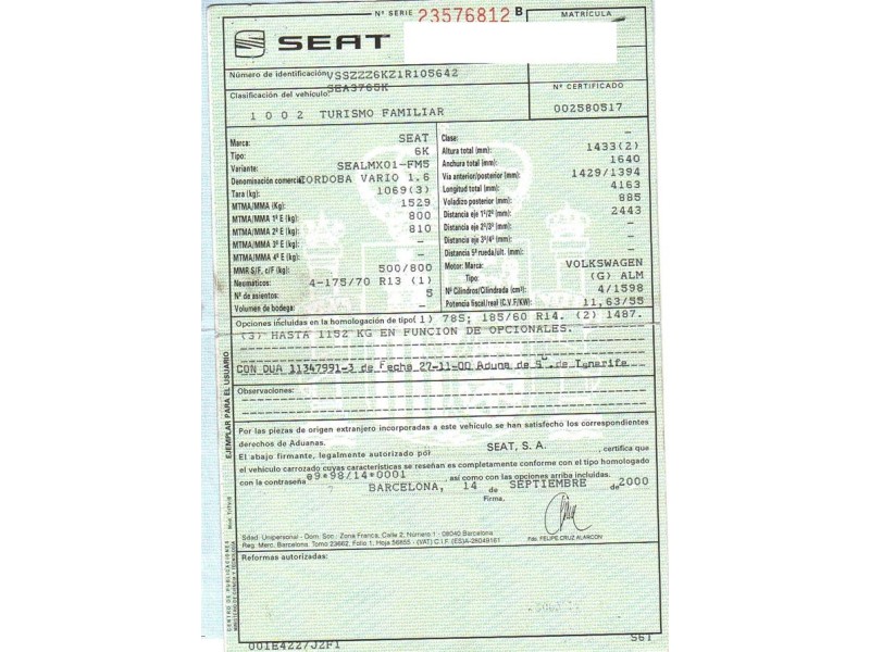 seat cordoba del año 2000