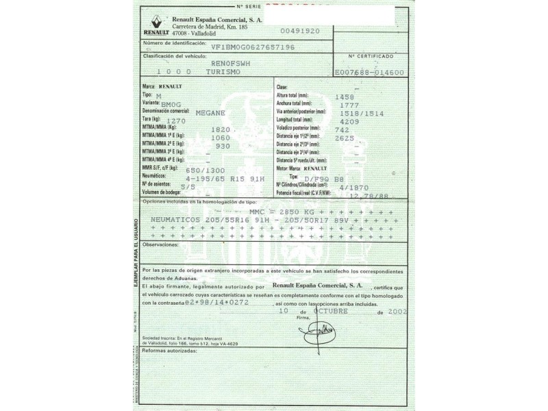 renault megane del año 2002