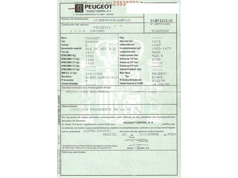 peugeot 406 del año 2001