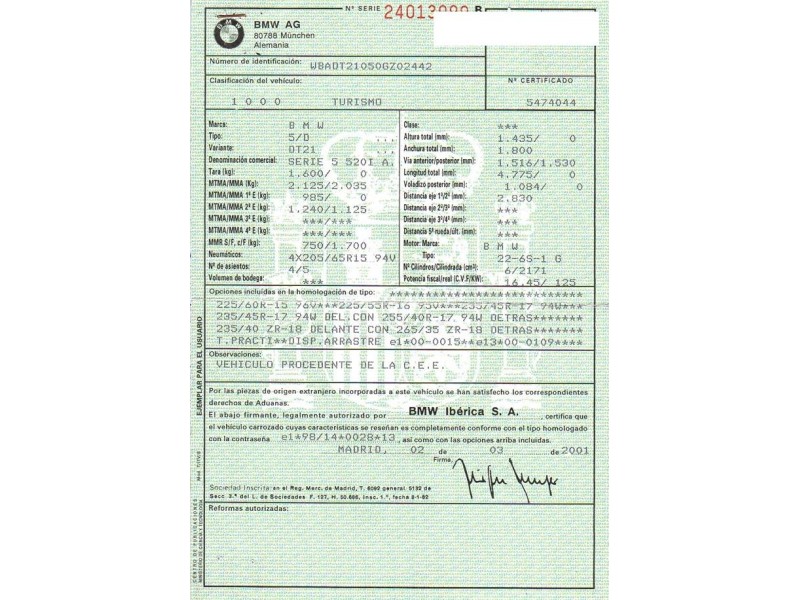 bmw  520 del año 2001