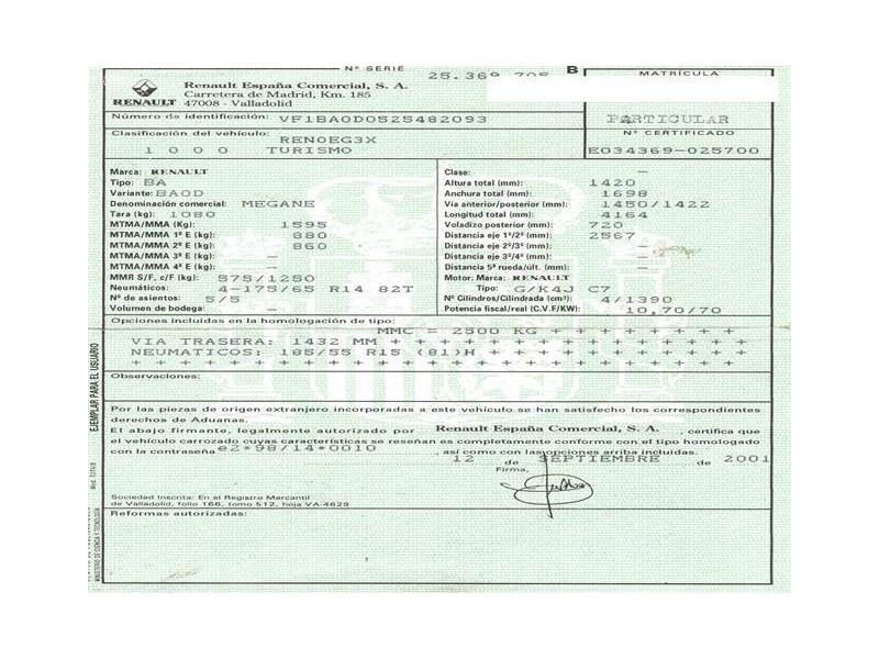 renault megane del año 2001