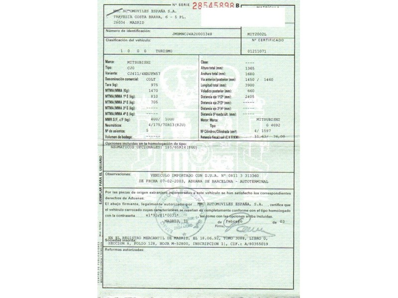 mitsubishi colt del año 2003
