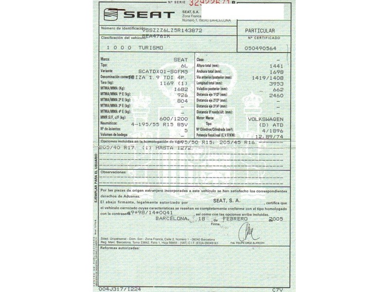 seat ibiza del año 2005